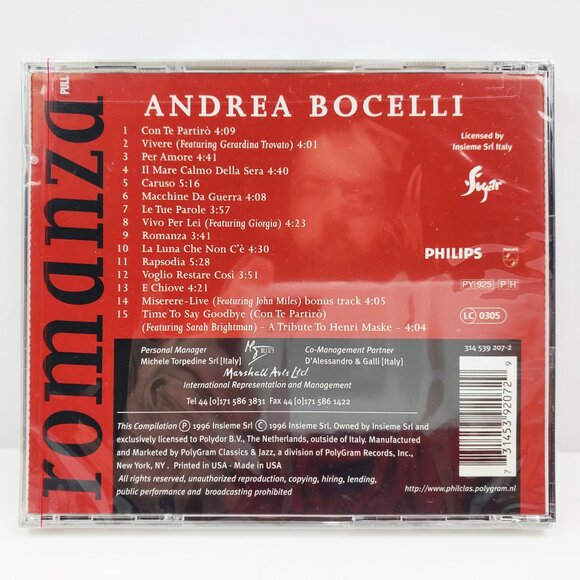 Andrea Bocelli Romanza CD Operatic Classic Vocal Ballad Music 1996 Sealed - Picture 3 of 9